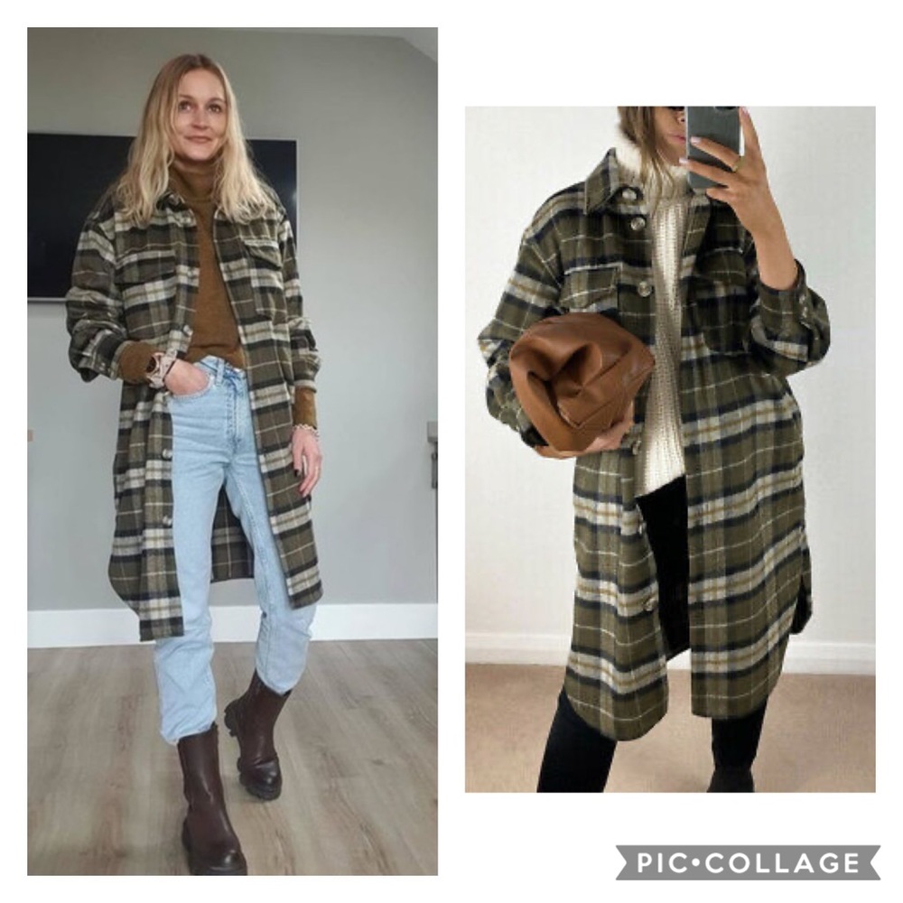 NWT H&M *Bloggers Fave* Green-Khaki Plaid Shacket - Picture 3 of 8